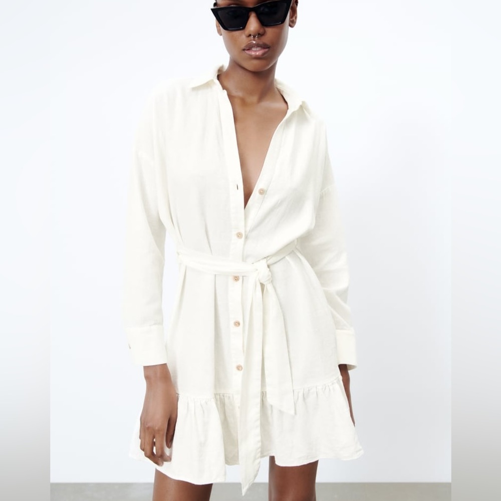 Zara LINEN BLEND SHIRTDRESS